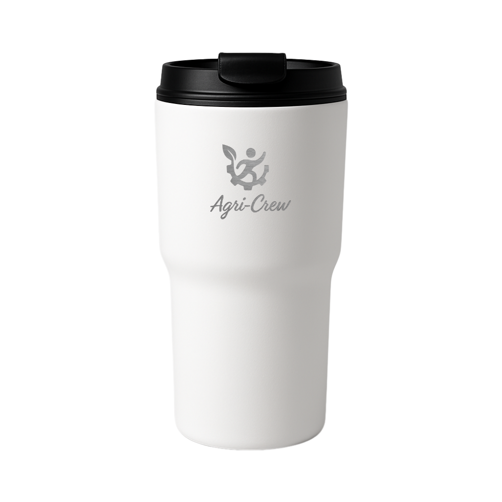 Agri Crew Thermobecher 550 ml – Dein Begleiter für Hof, Traktor & Alltag – mit Lasergravur Logo – in Schwarz, Weiß, Blau & Gelb