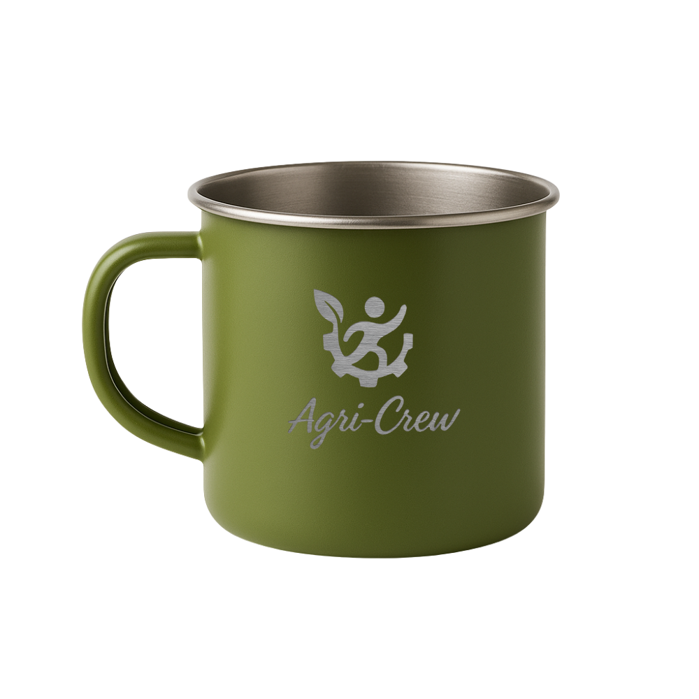 Agri Crew Edelstahl-Becher – Recycelt, robust & mit Lasergravur – in Schwarz & Olivgrün